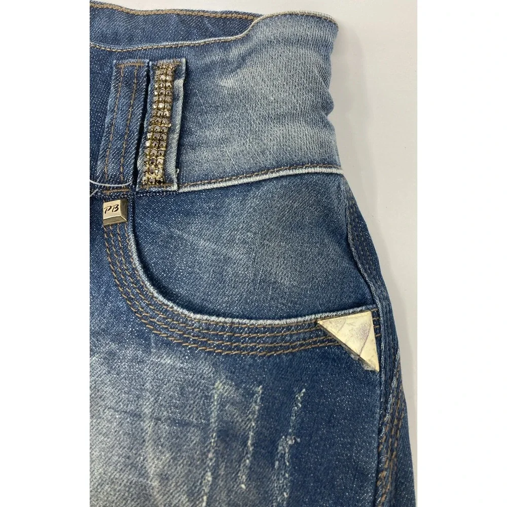 Pit Bull Denim Jean Skirt Embroidered Butt Lift Pads‎ Women's Brazil 42 US 7/8